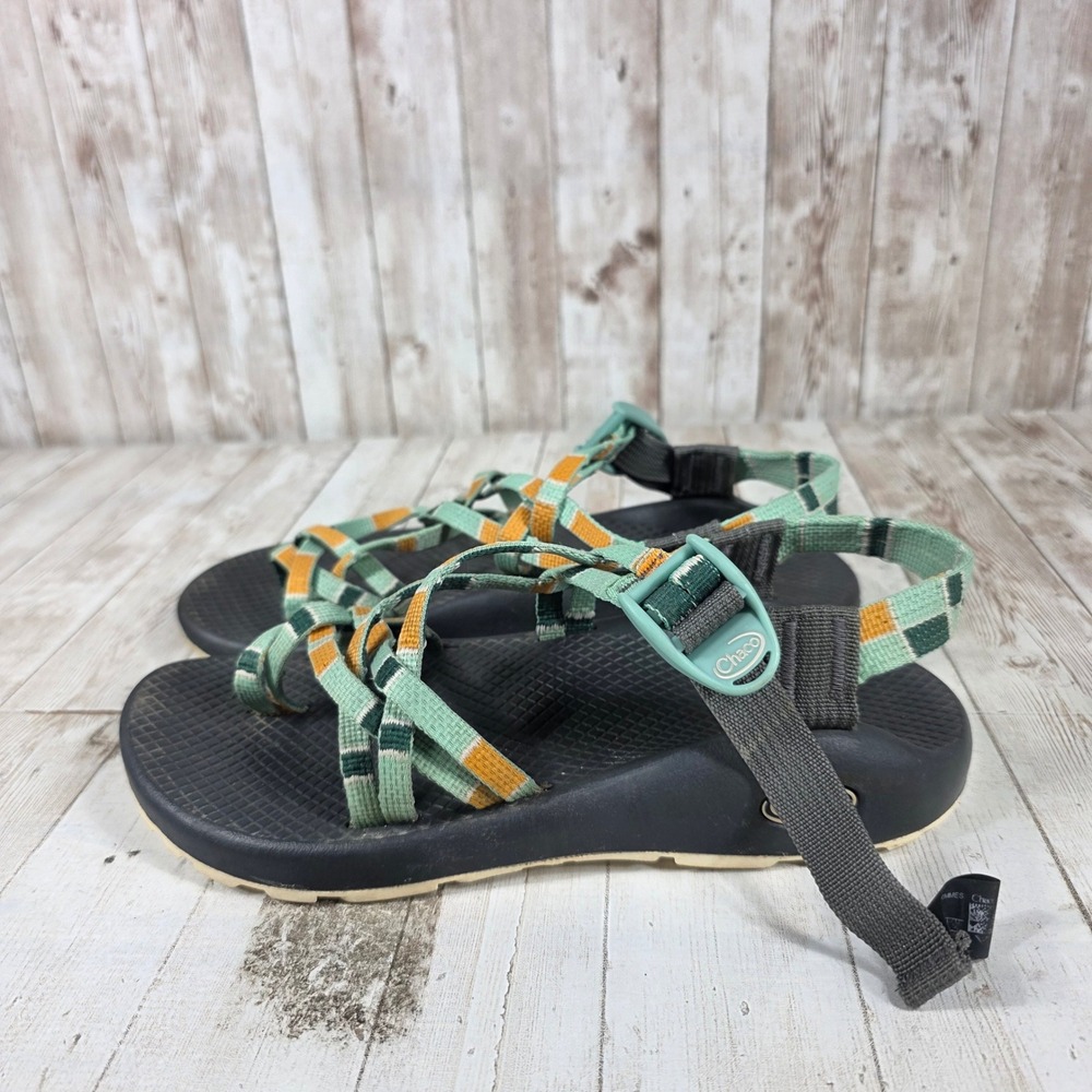Chaco Z/Cloud 2 Womens 8 Green Orange Multi Strap Toe Loop Hiking Sandals - Picture 3 of 6